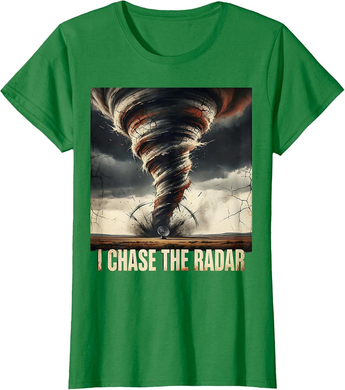 I Chase The Radar Distressed Tornado Chaser Meteorology T-Shirt - Kelly Green