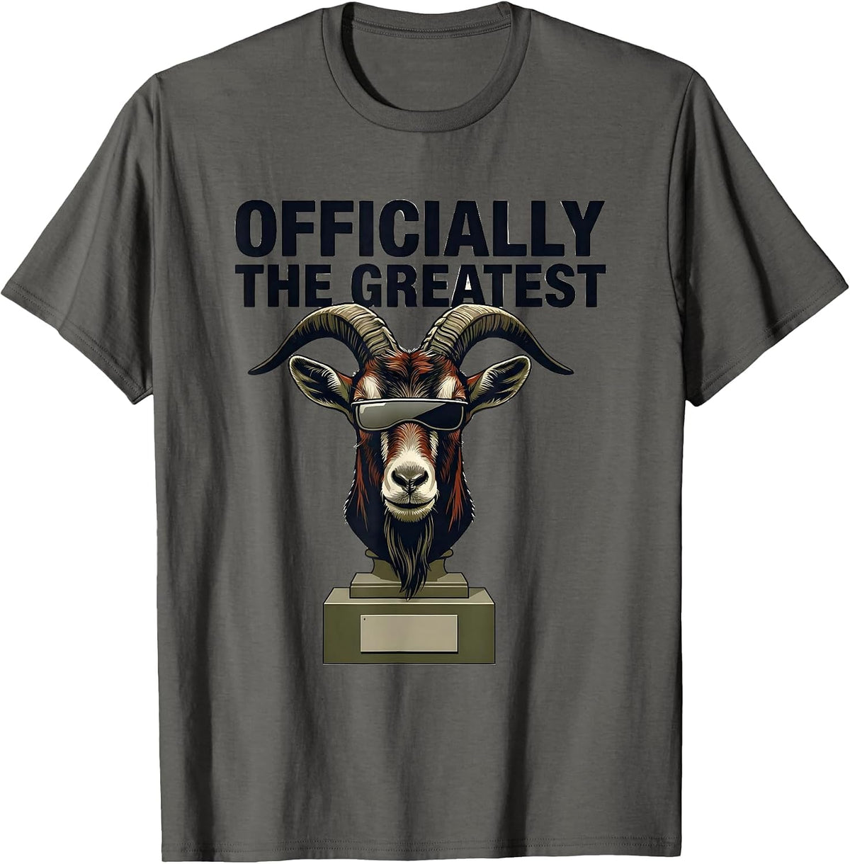 Officially The Greatest Editorial Goat Novelty Humor T-Shirt - Asphalt Grey