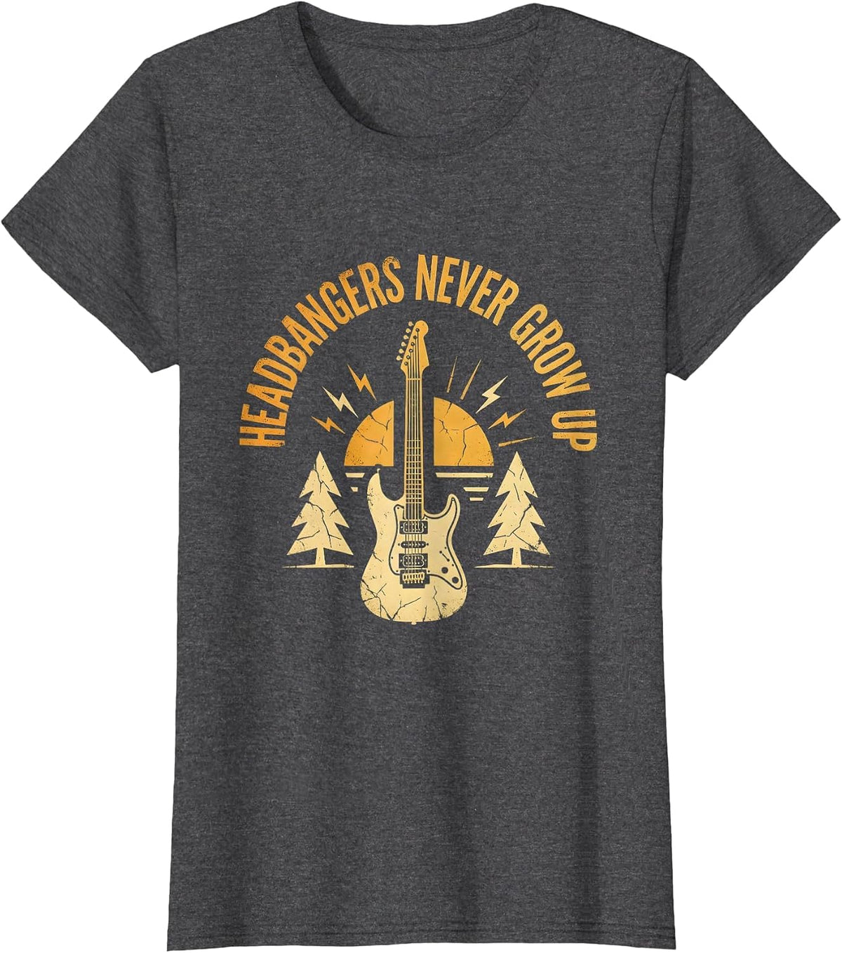 Women's Headbangers Never Grow Up 80s Rock Band Design T-Shirt - Dark Heather Grey