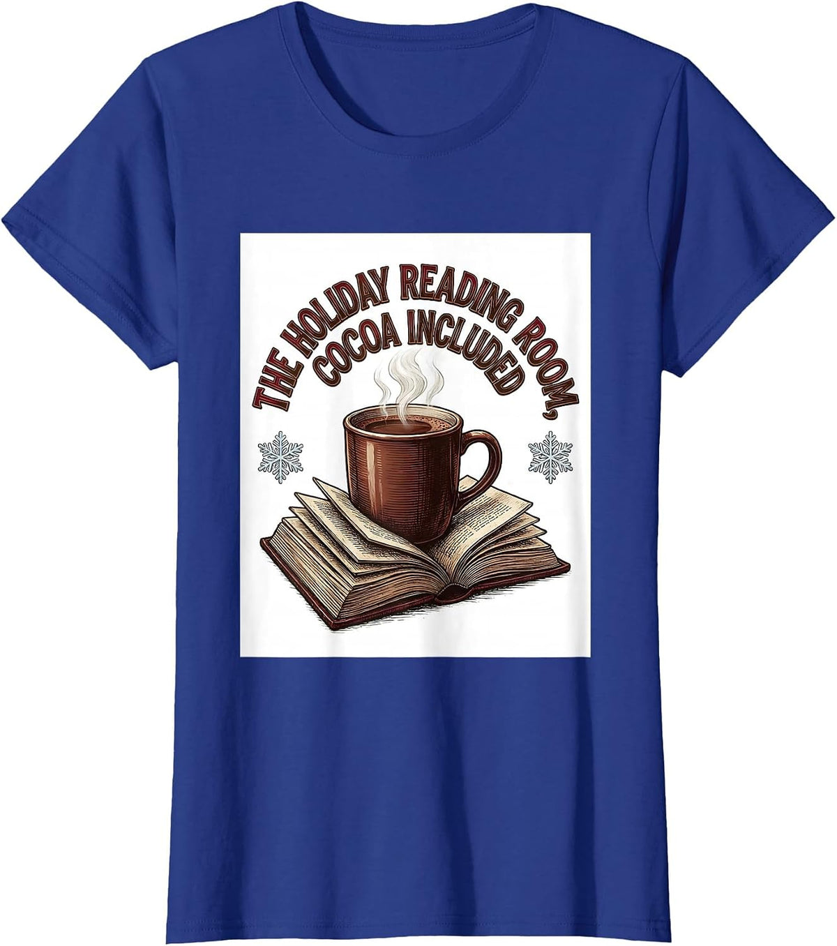 Women's The Holiday Reading Room, Cocoa Included Bookworm T-Shirt - Royal Blue