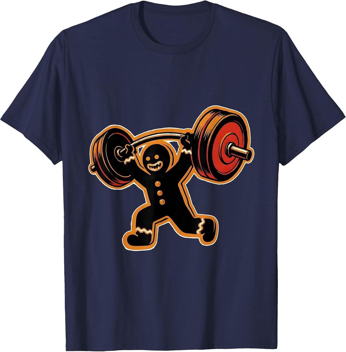 Gingershred Stencil Gingerbread Weightlifting Christmas Gym T-Shirt - Navy Blue
