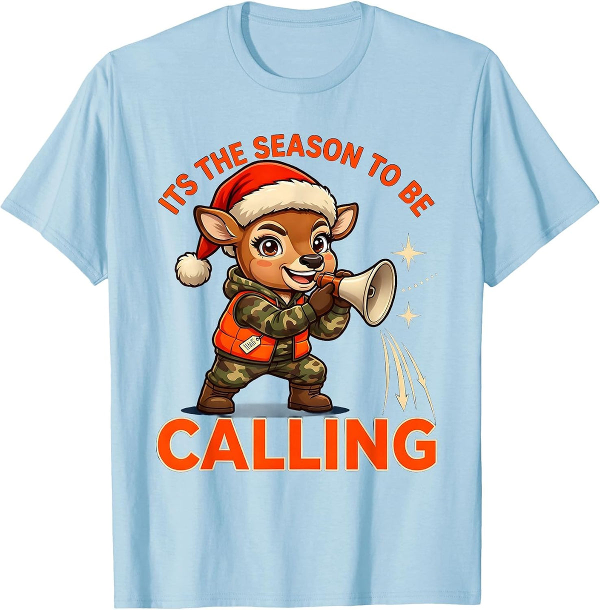 Men's ITS THE SEASON TO BE CALLING Funny Deer Hunter Christmas T-Shirt - Baby Blue