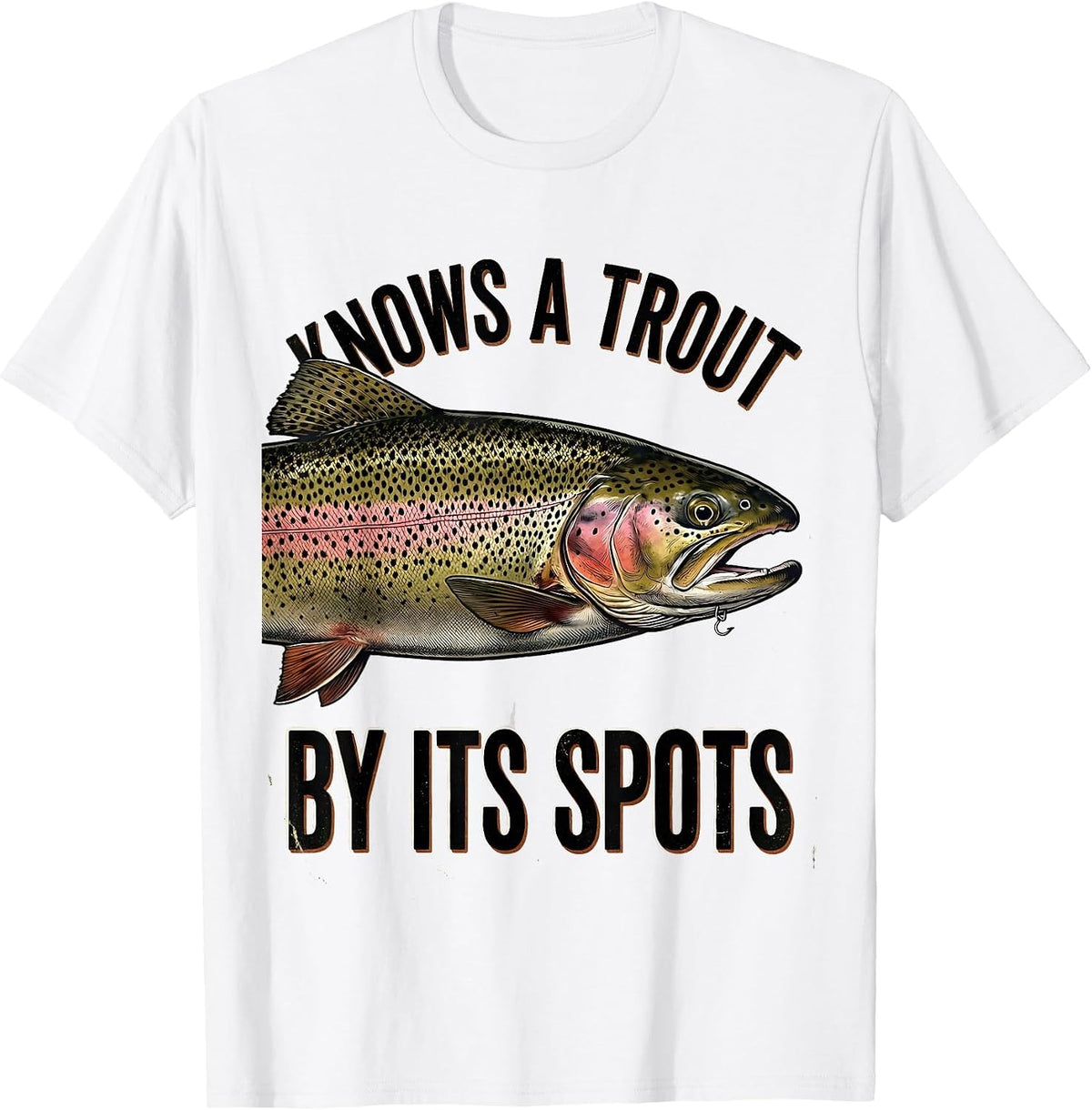Men's Knows A Trout By Its Spots Vintage Fishing Humor Dad Gift T-Shirt - White