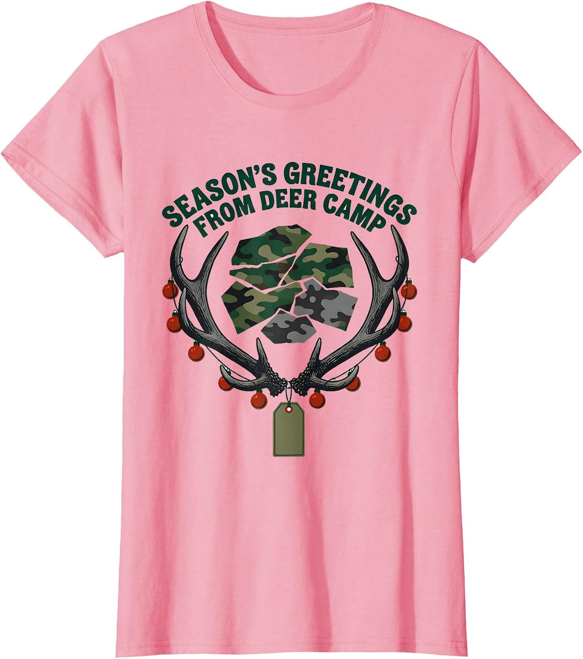 Women's Season's Greetings From Deer Camp Funny Hunting Christmas T-Shirt - Pink