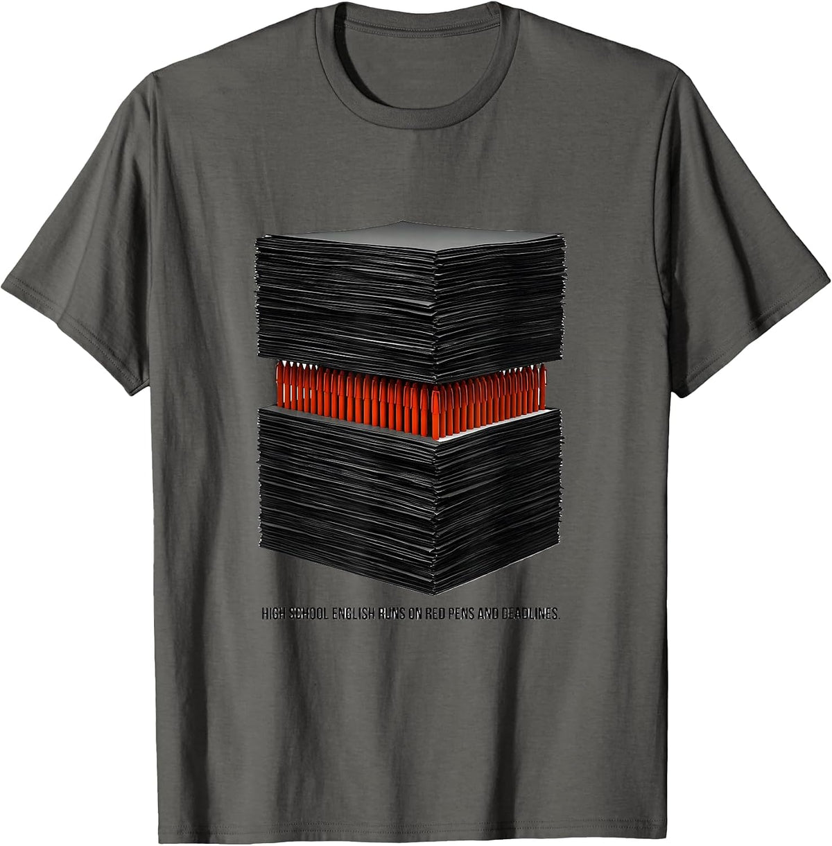 Men's High School English Runs On Red Pens And Deadlines Teacher T-Shirt - Asphalt Grey
