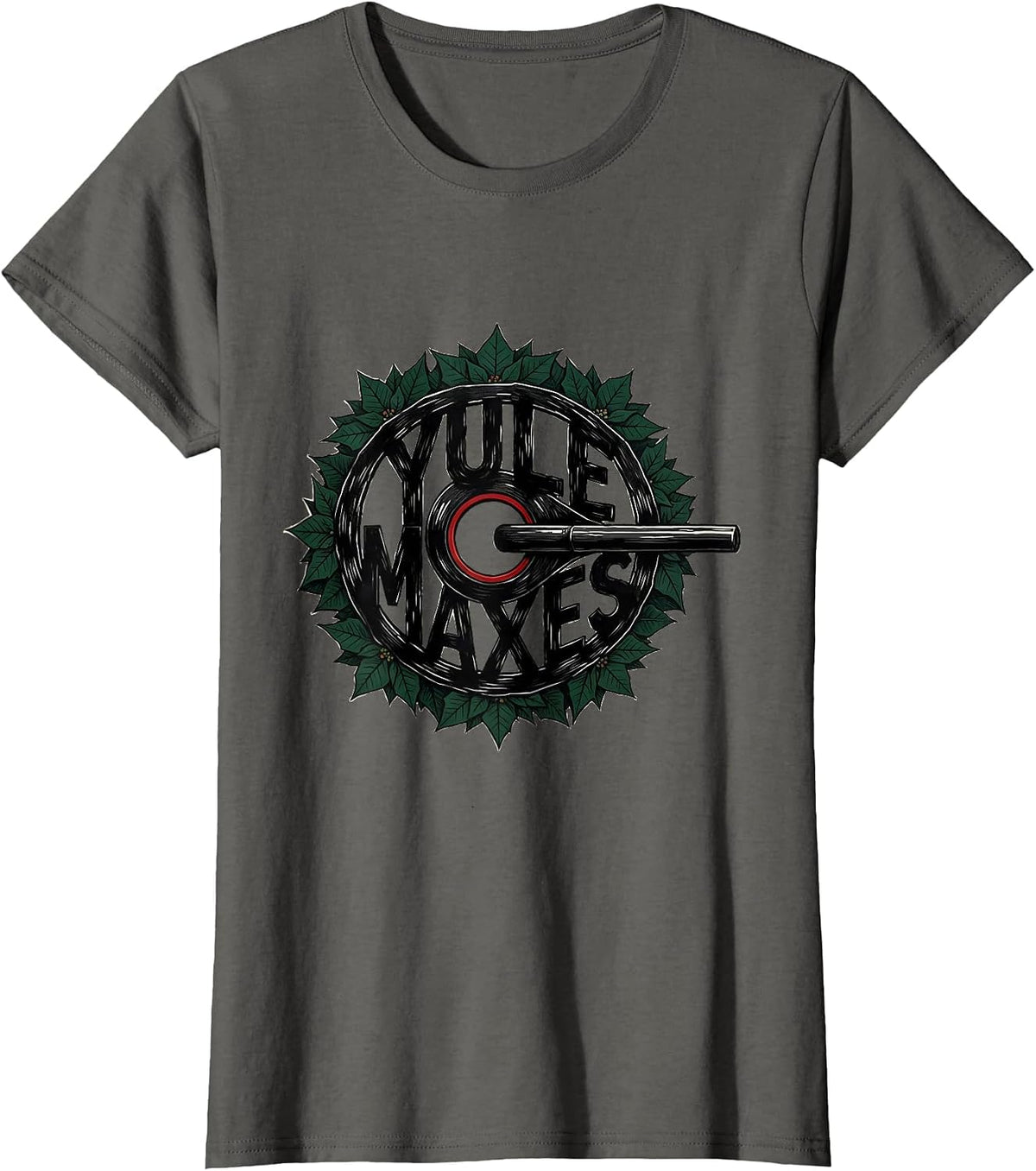 Women's Yule Maxes Funny Christmas Gym Workout Weightlifting Gift T-Shirt - Asphalt Grey