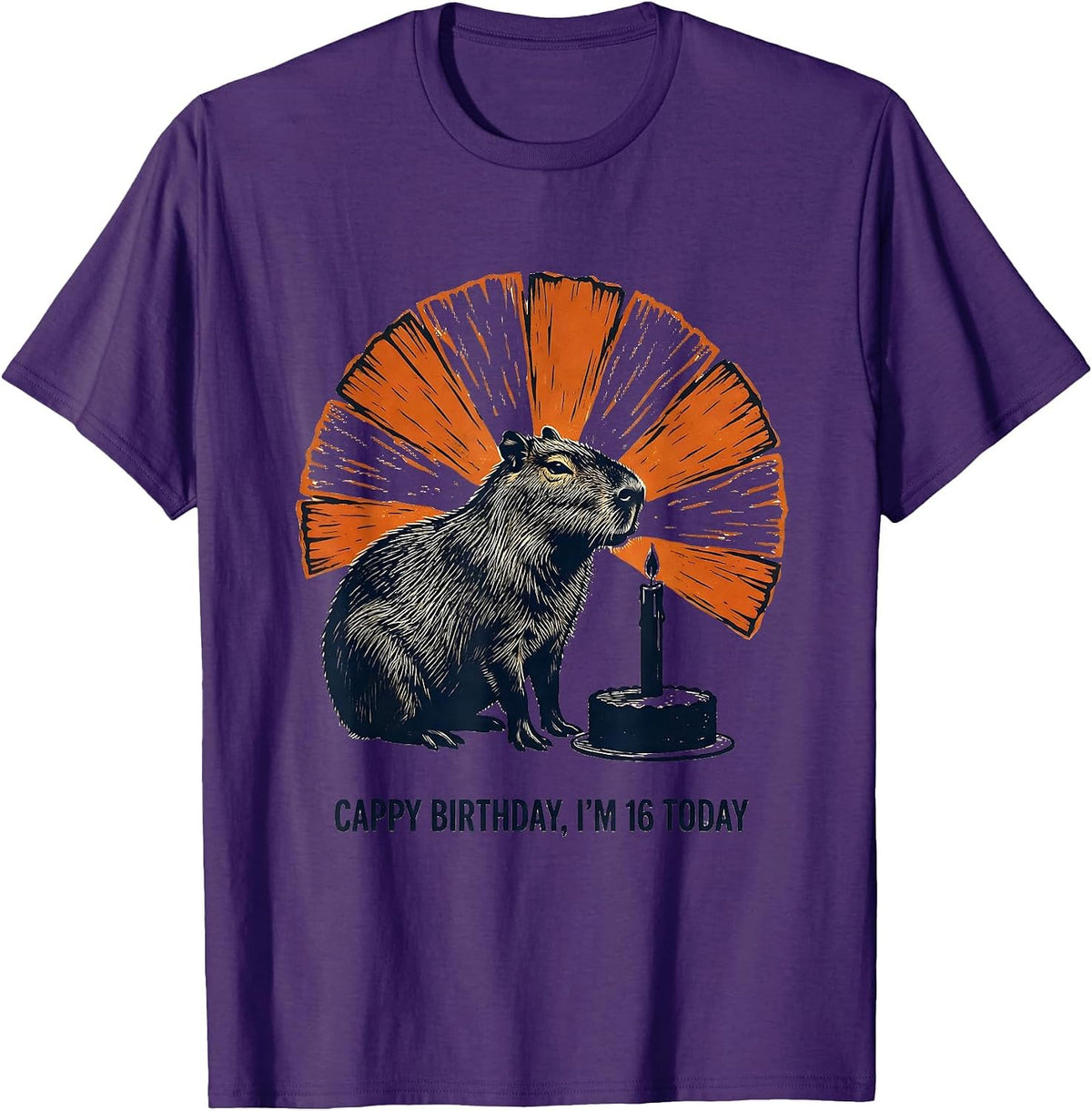 Men's Cappy Birthday I'm 16 Today Kawaii Capybara Birthday Gift T-Shirt - Purple
