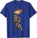 Skeleton Hand Flaming Torch Graphic Design T-Shirt - Royal Blue