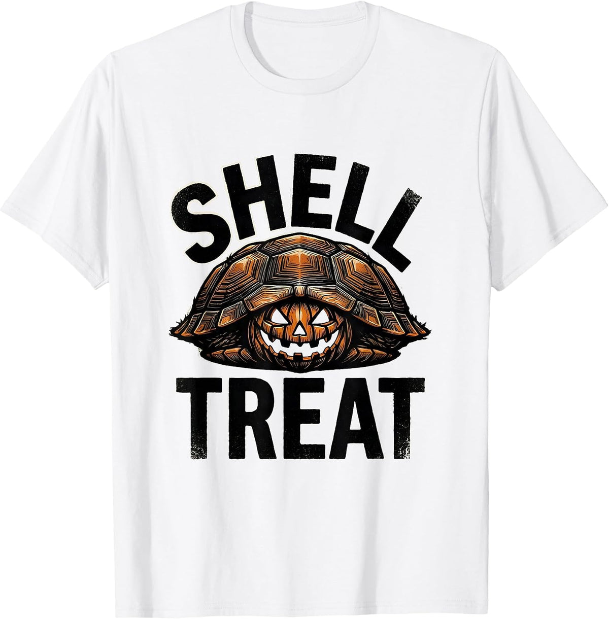 Men's Shell Treat Rubber Stamp Halloween Turtle Costume Novelty T-Shirt - White
