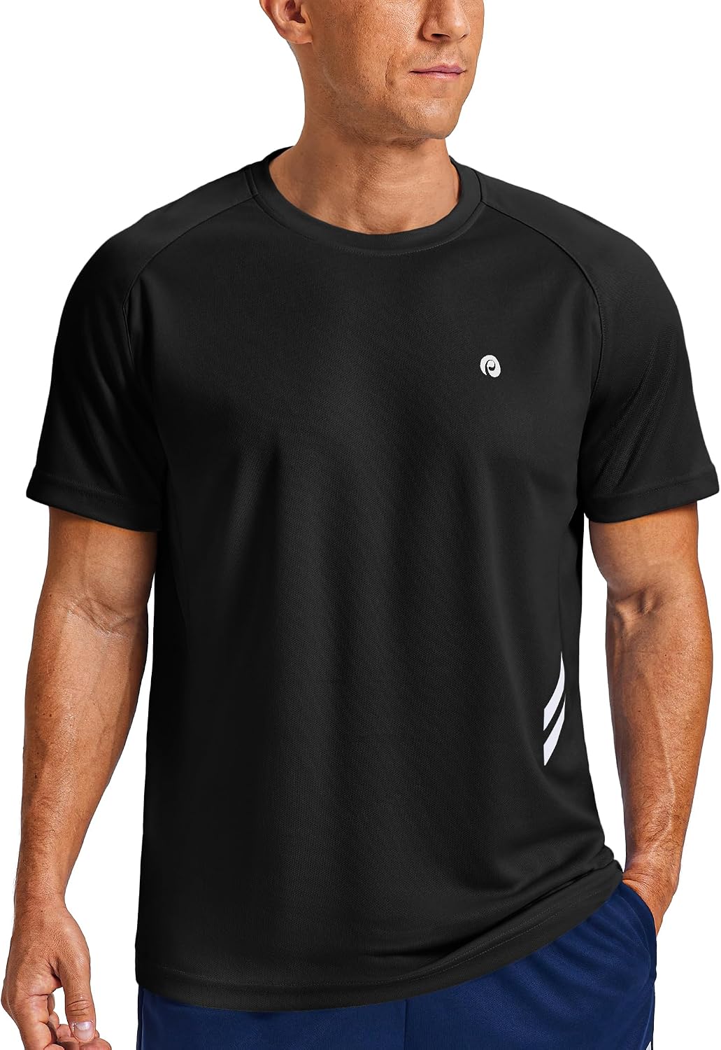 PINSPARK Men's Quick Dry Athletic Workout T-Shirts Moisture Wicking Running Shirts Short Sleeve Gym Tee - Black