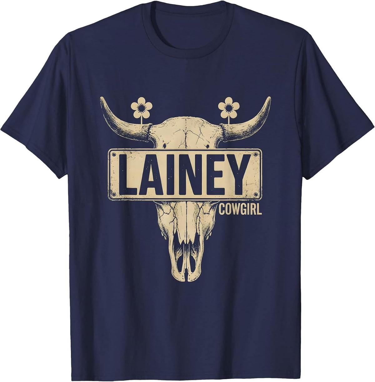 Lainey Cowgirl Boho Western Name Personalized Gift for Girls T-Shirt - Navy Blue