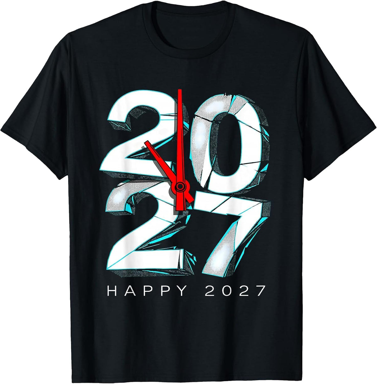 Men's Happy 2027 New Wave Typography Party Countdown Novelty T-Shirt - Black