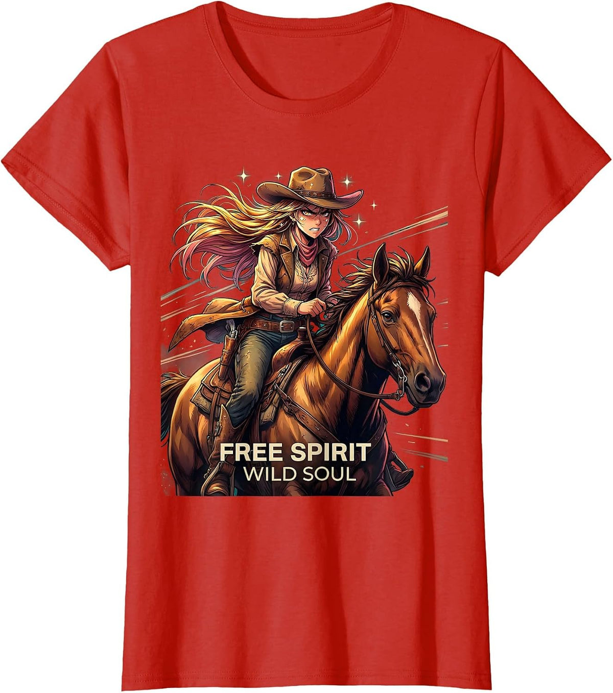 Free Spirit Wild Soul Western Boho Design T-Shirt - Red