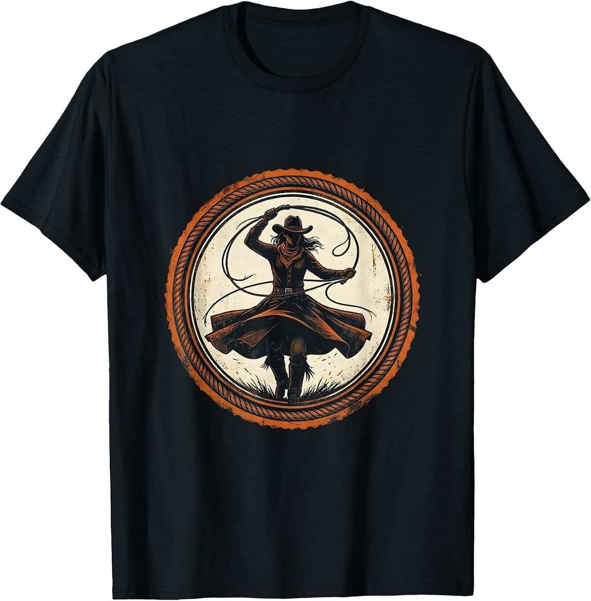Men's Cowgirl Hat Lasso Twirl Western Rodeo Graphic T-Shirt - Black