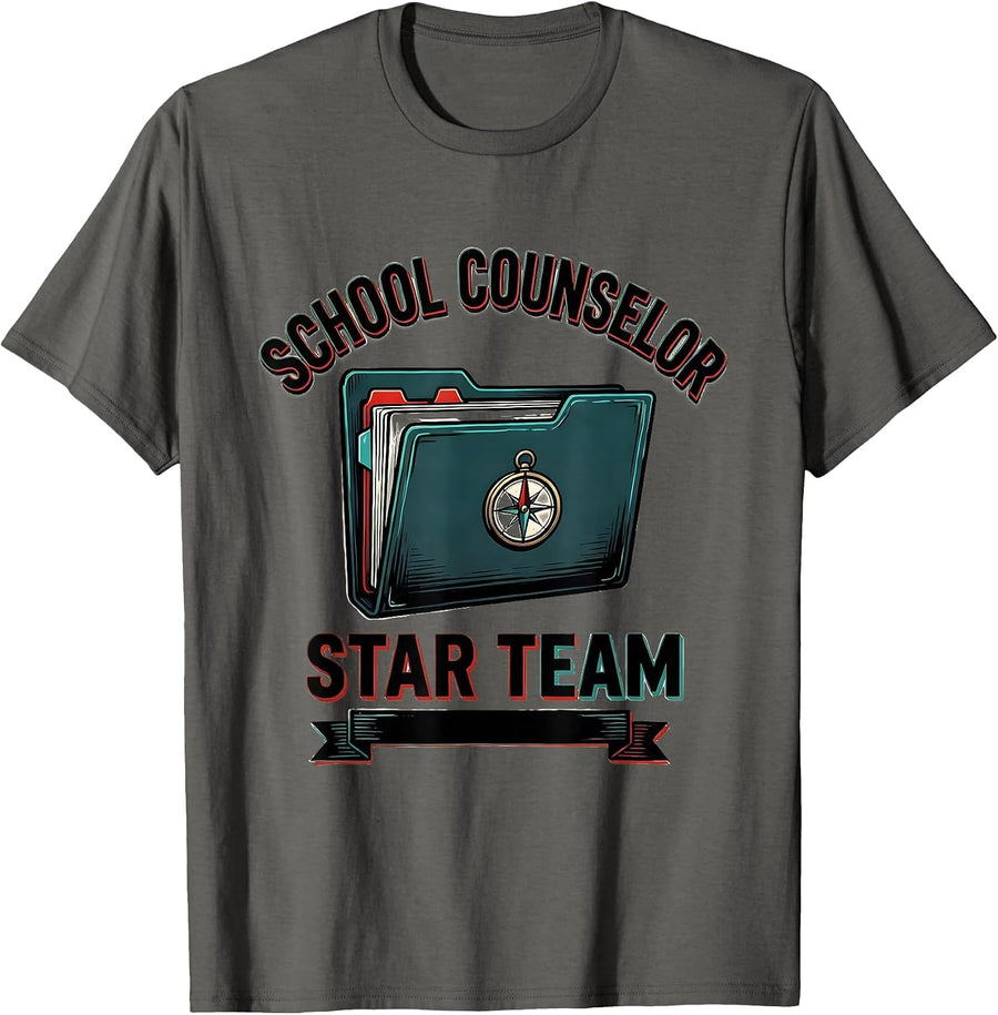 School Counselor Star Team Sign Painter Showcard Teacher T-Shirt - Asphalt Grey