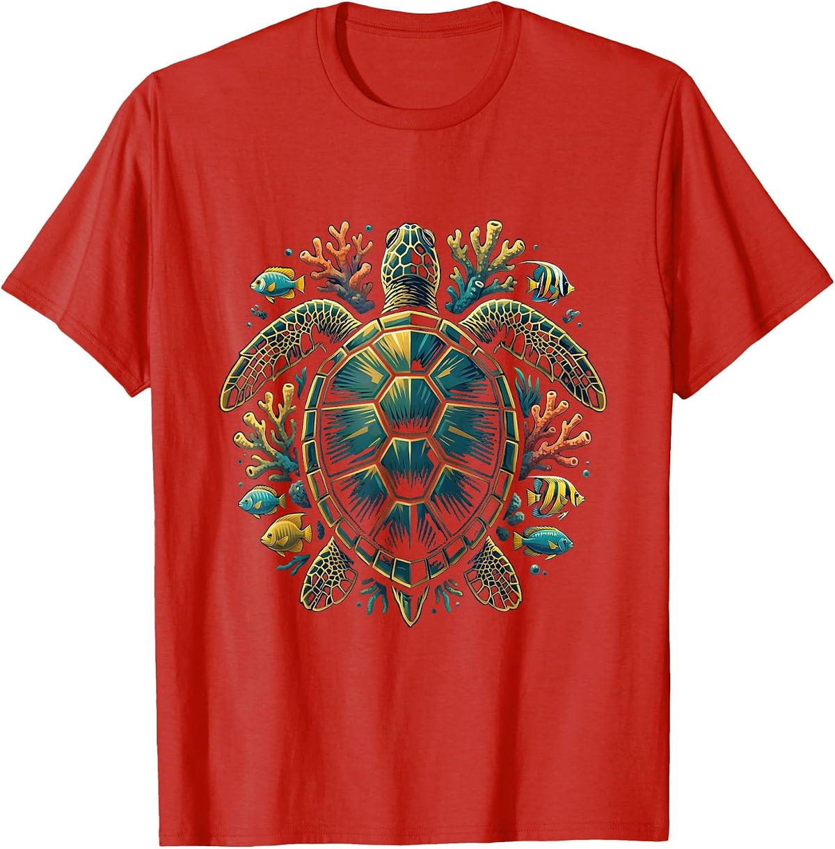 Men's Boys Hawaiian Sea Turtle Coral Reef Graphic T-Shirt - Red