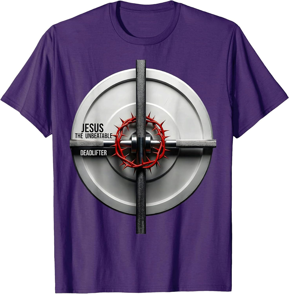 Men's Jesus The Unbeatable Deadlifter Funny Christian Gym T-Shirt - Purple