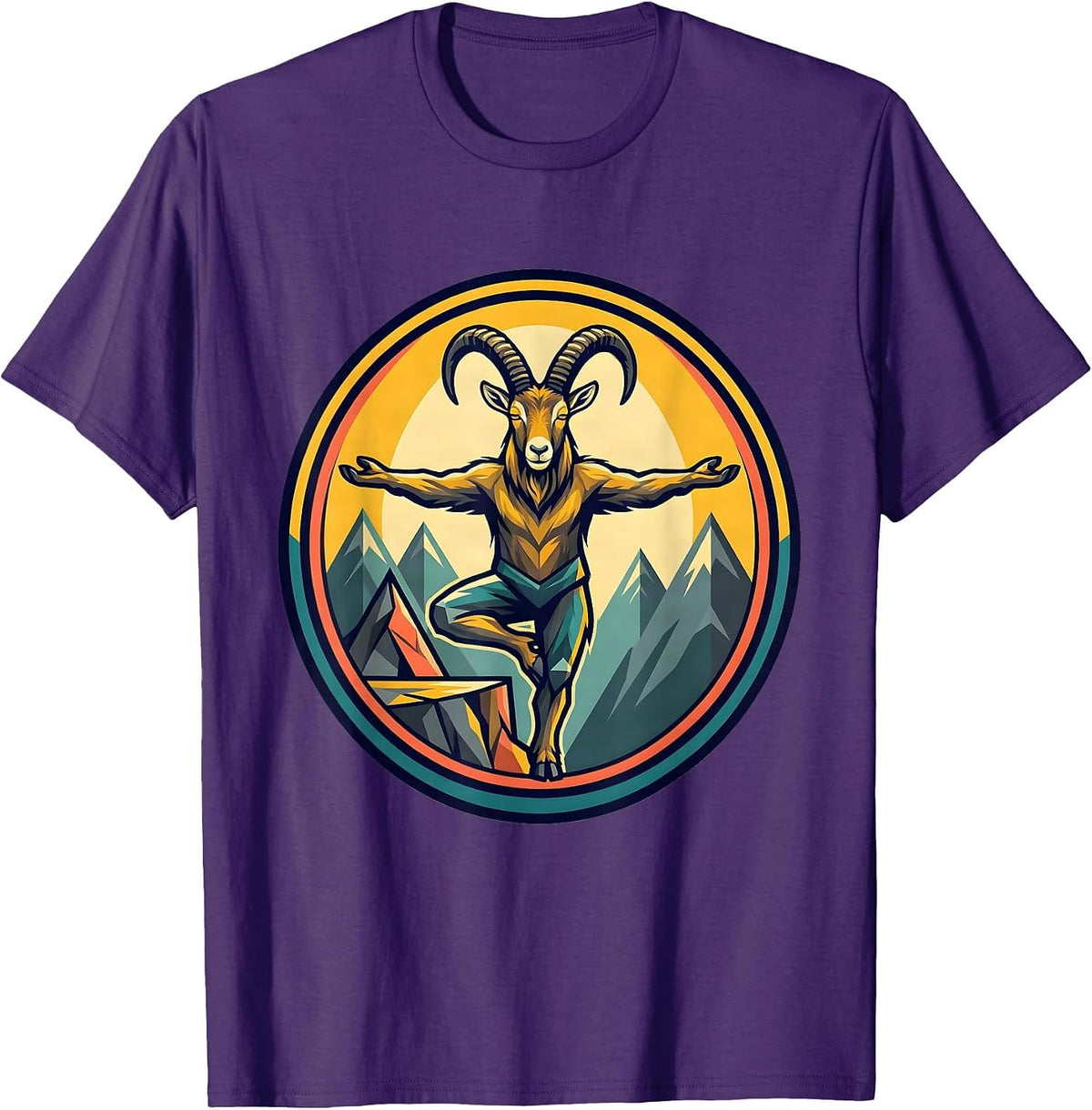Men's Funny Mountain Goat Yoga on Cliff Edge Graphic T-Shirt - Purple