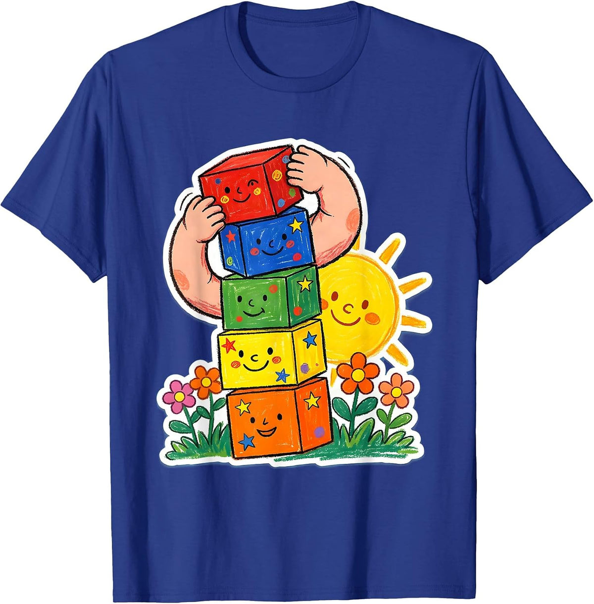 Men's PreK Teacher Colorful Alphabet Blocks Graphic T-Shirt - Royal Blue