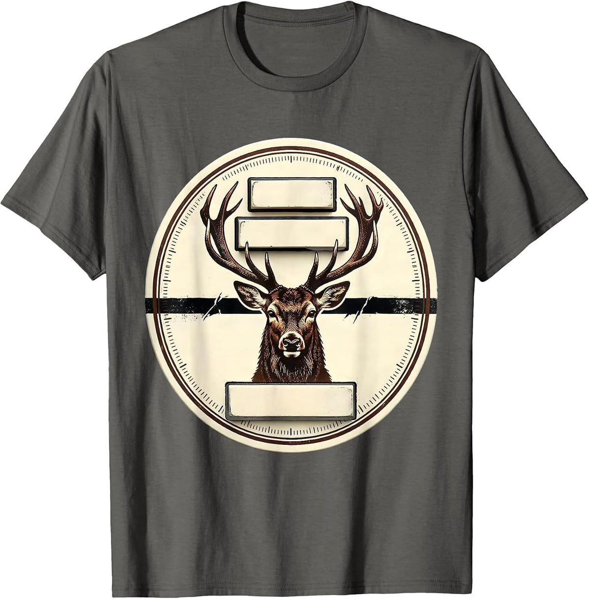 Men's Deer Buck Antler Letterpress Badge Hunting Dad Humor T-Shirt - Asphalt Grey