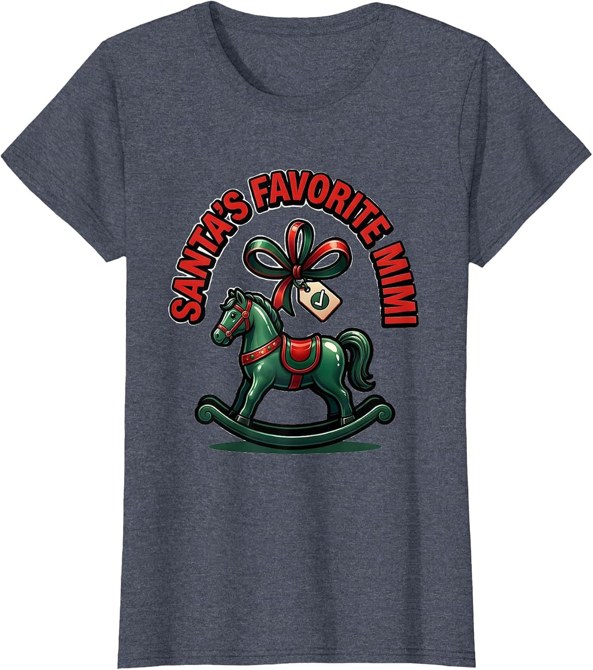 Women's Santa's Favorite Mimi Family Matching Christmas Pajama Role T-Shirt - Heather Blue