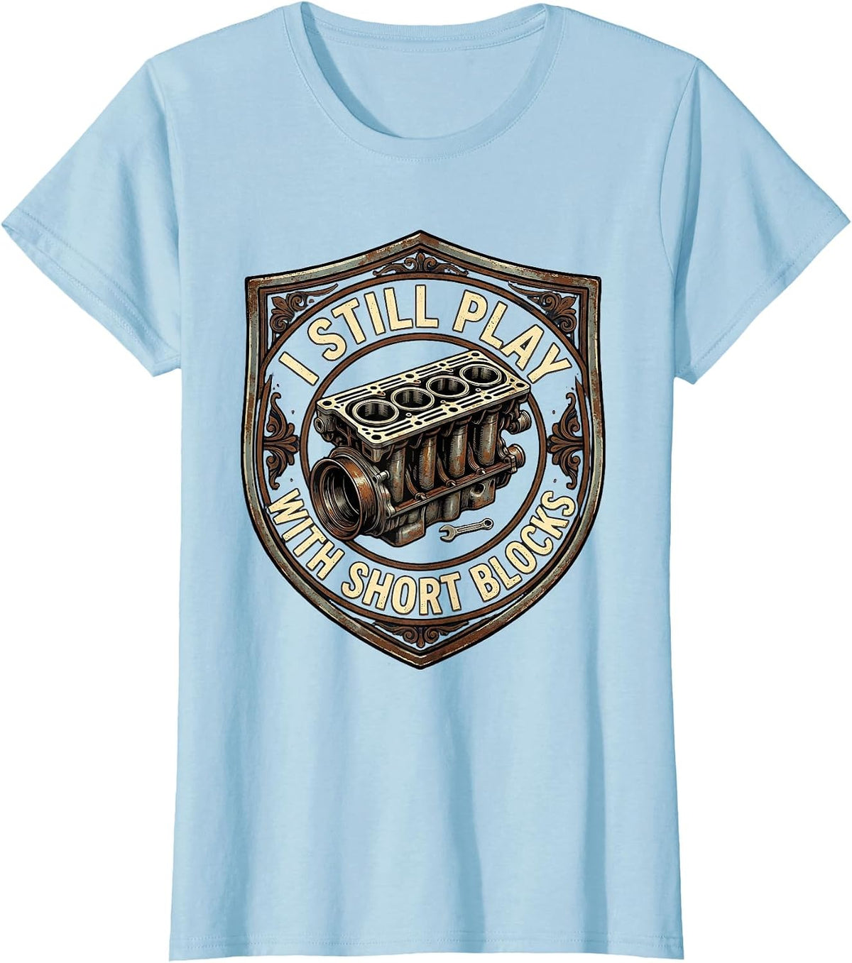 I Still Play With Blocks Vintage Mechanic Auto Technician T-Shirt - Baby Blue