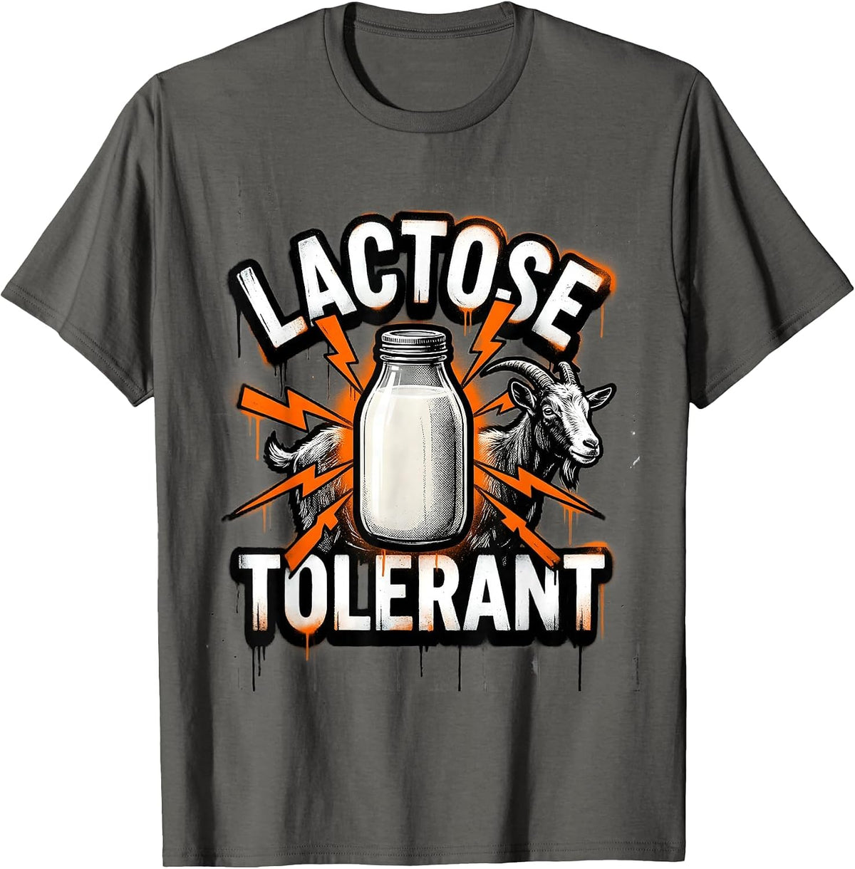 Lactose Tolerant Funny Dairy Meme Milk Lover Cat Humor T-Shirt - Asphalt Grey