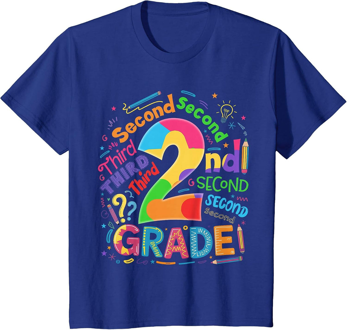 Back to School 2nd Grade Team Typography Student Teacher T-Shirt - Royal Blue