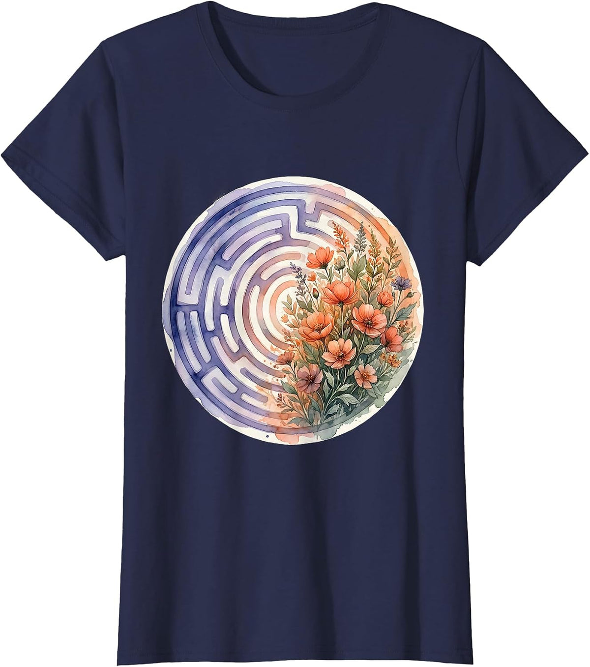 Women's Autism Awareness Labyrinth to Blooming Garden T-Shirt - Navy Blue