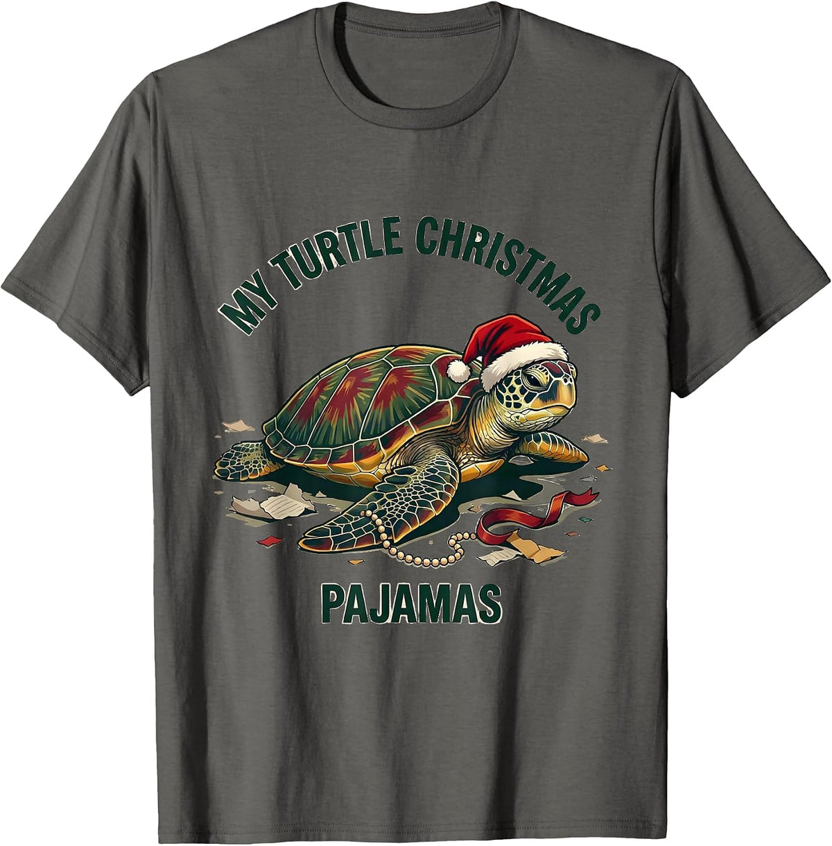 Men's My Turtle Christmas Pajamas Whimsical Holiday Sea Turtle T-Shirt - Asphalt Grey