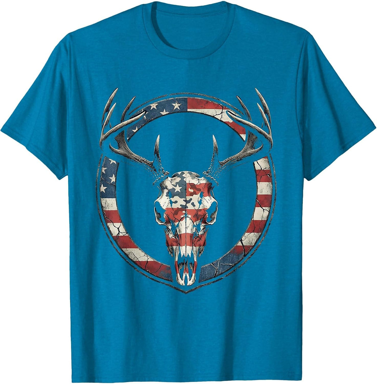 Deer Skull Camo Overlay Hunting Design T-Shirt - Sapphire Blue