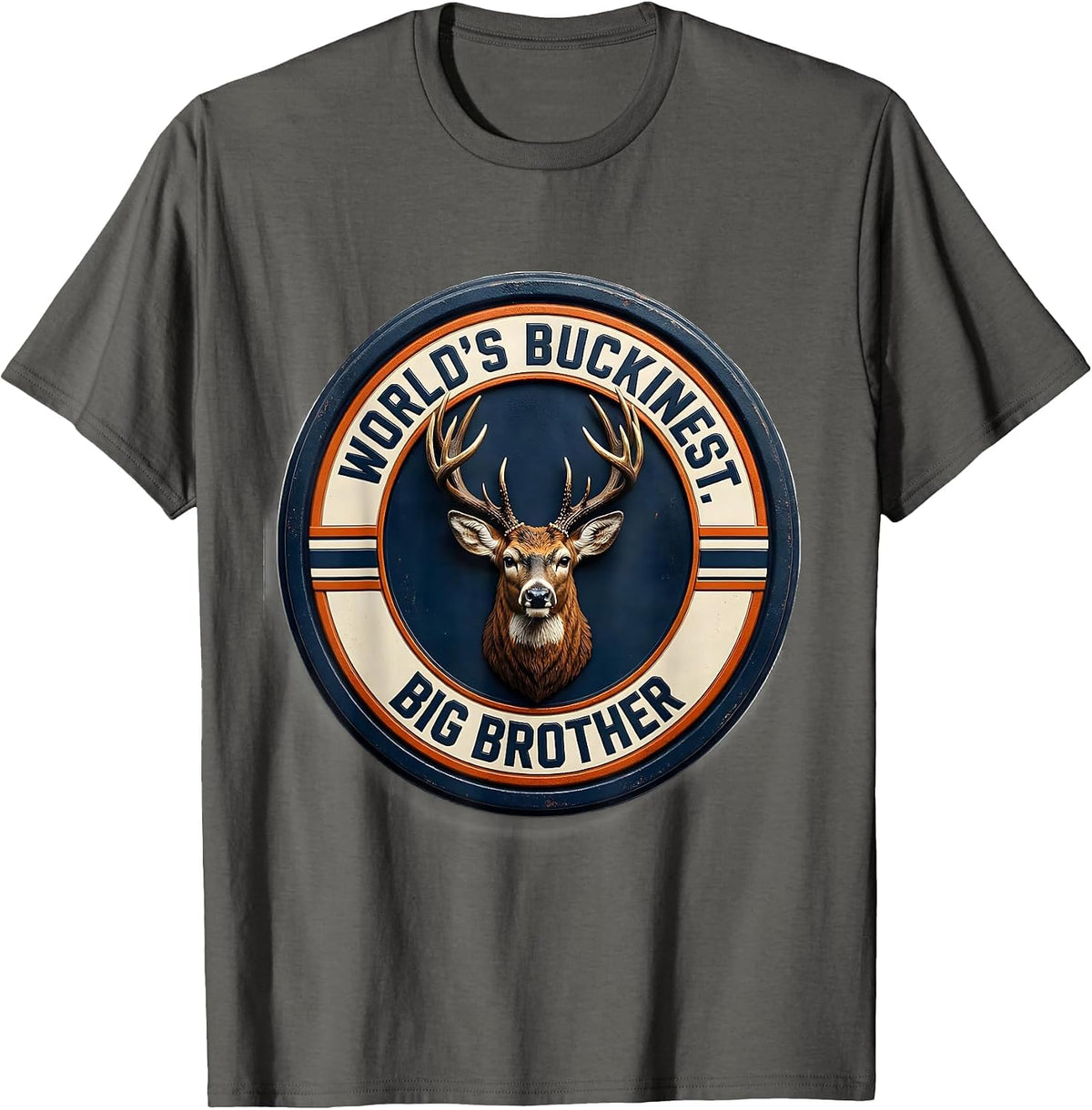 Men's World's Buckinest Big Brother Funny Deer Hunting Dad Joke T-Shirt - Asphalt Grey