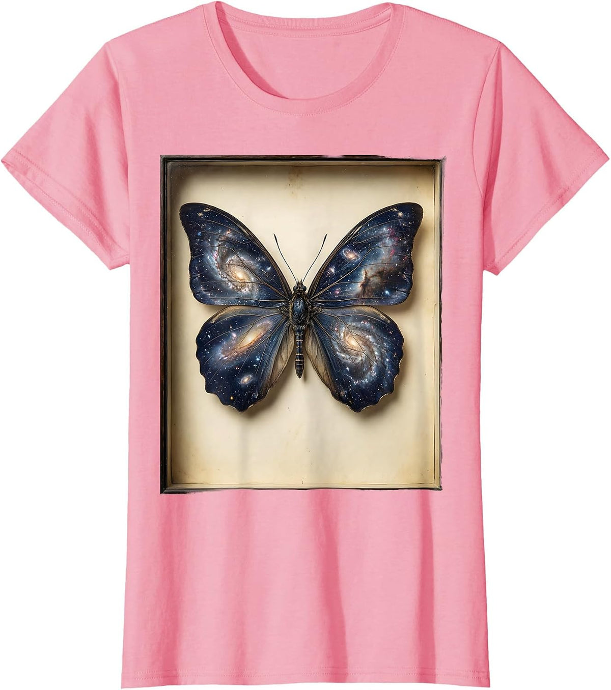 Women's Galaxy Butterfly Cosmic Wings Illustration T-Shirt - Pink