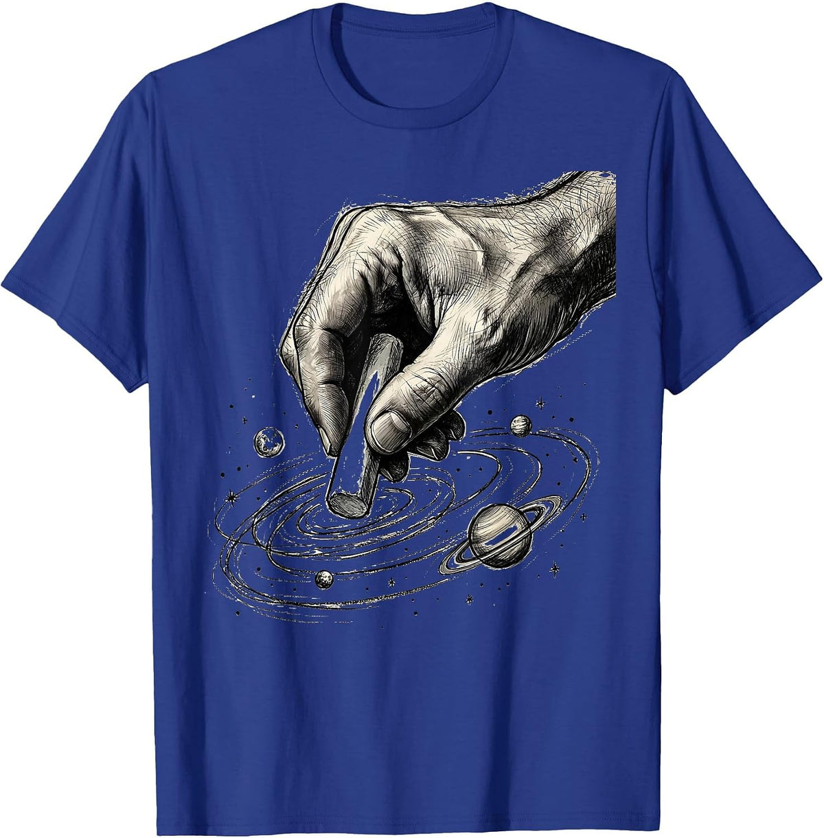 Hand Chalk Drawing Solar System Teacher Design T-Shirt - Royal Blue