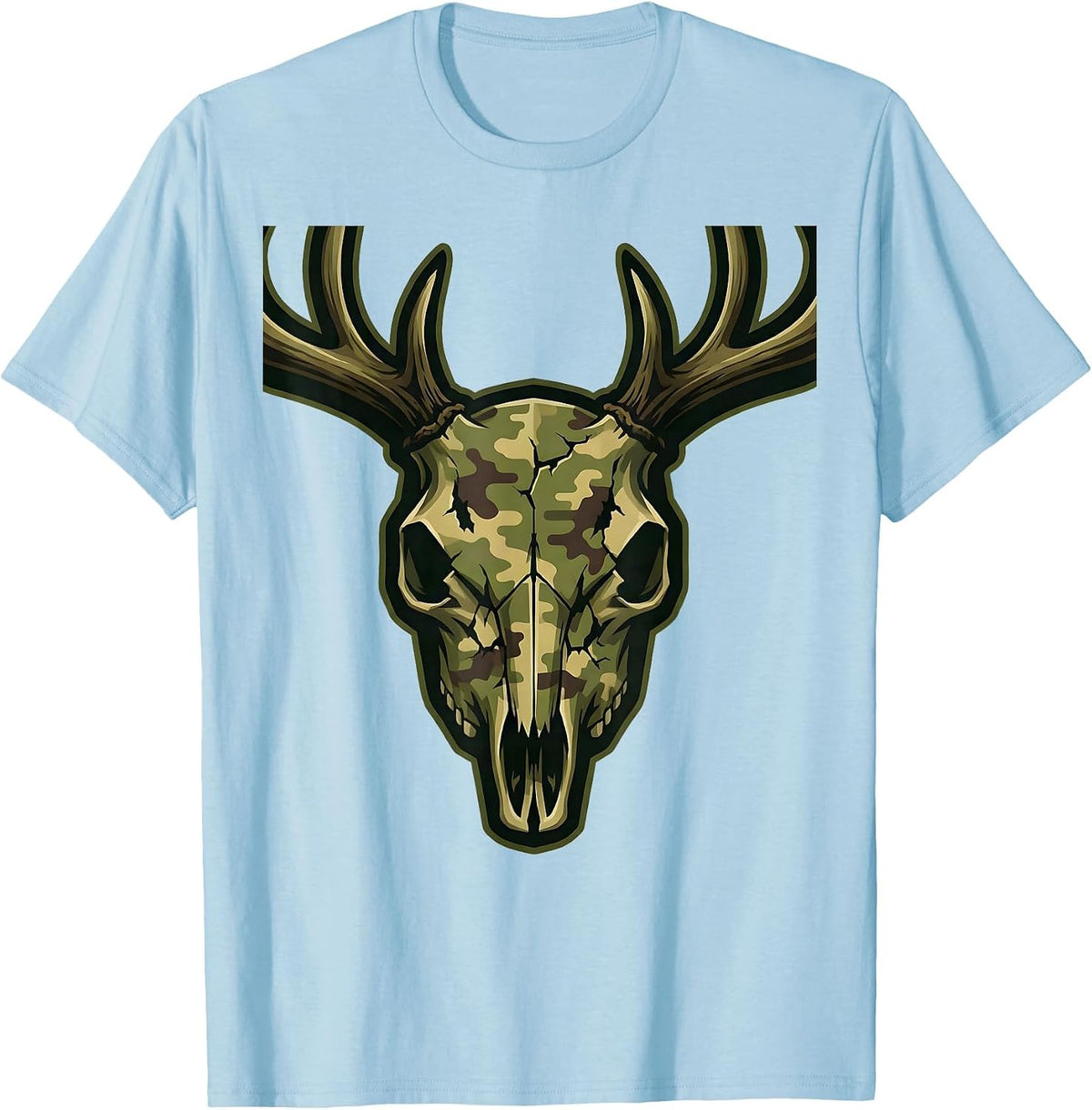 Men's Deer Skull Camo Pattern Hunting Graphic T-Shirt - Baby Blue