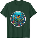 Men's Hawaiian Kid Chasing Sea Turtle Underwater Art T-Shirt - Dark Green