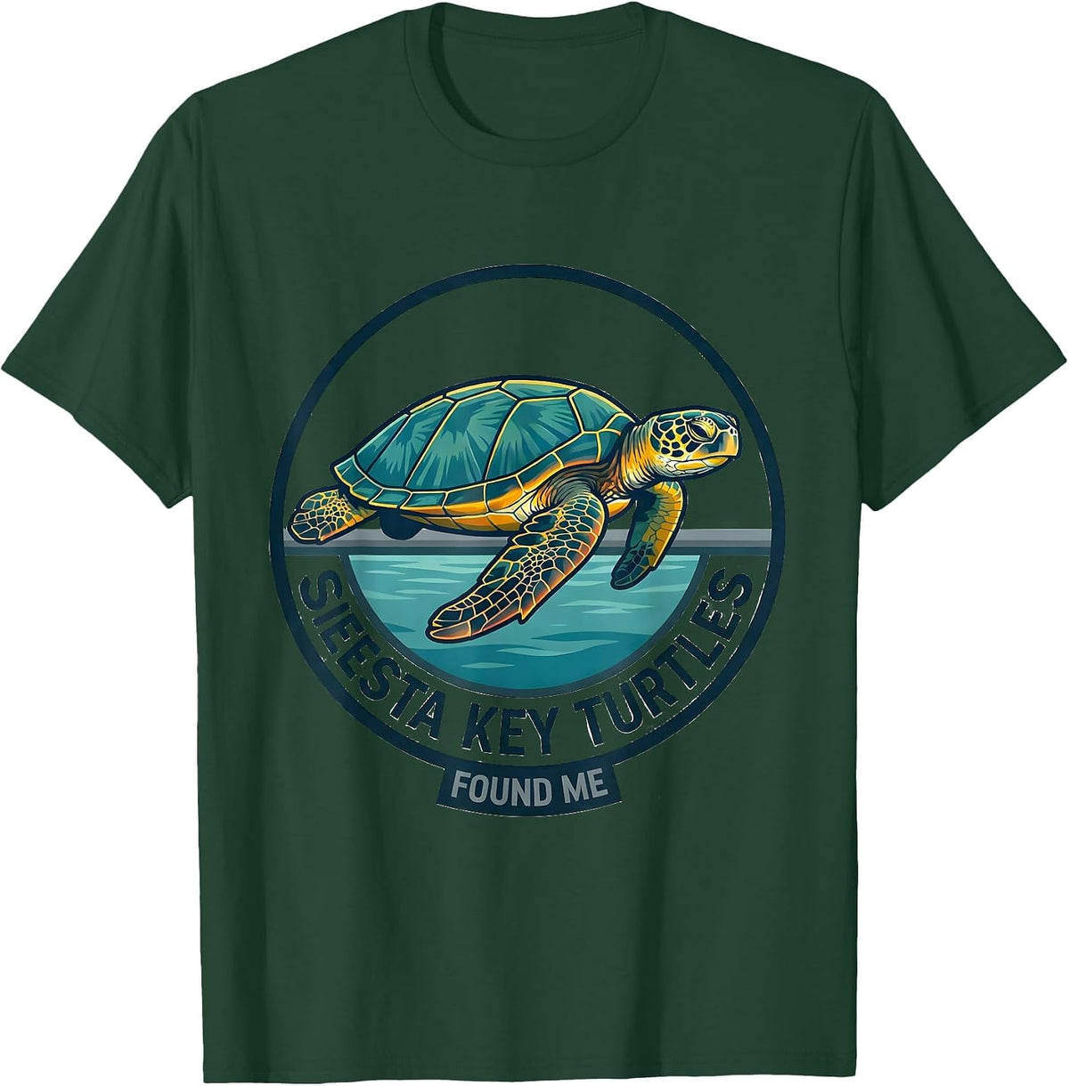 Siesta Key Turtles Found Me Flat Vector Sea Turtle Lover T-Shirt - Dark Green