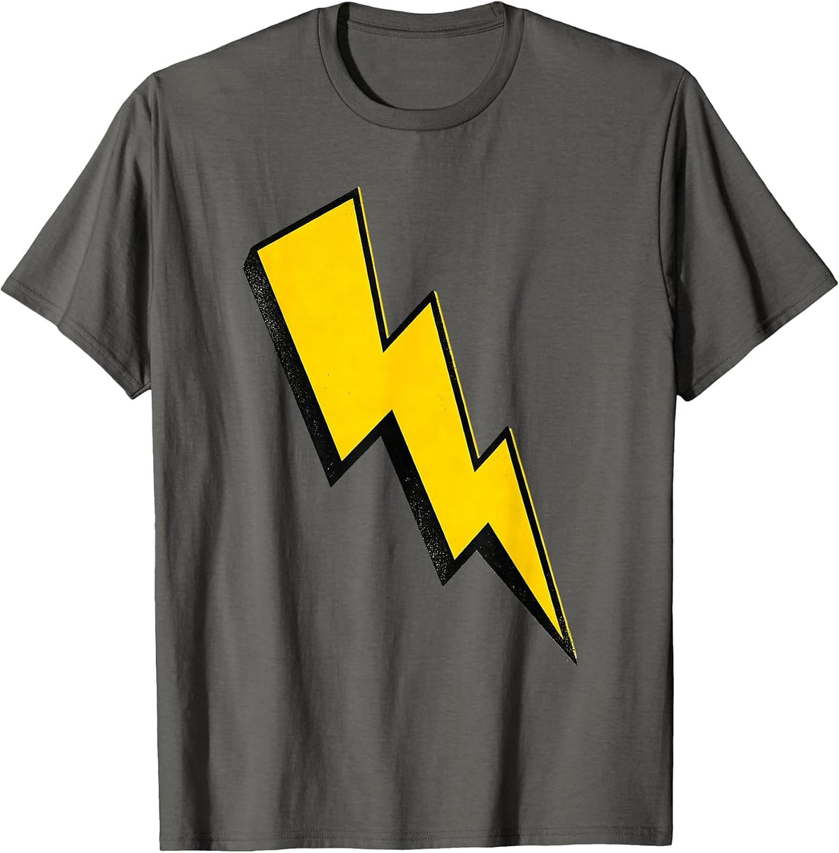 Bold Lightning Bolt Screenprint Poster Graphic Icon T-Shirt - Asphalt Grey
