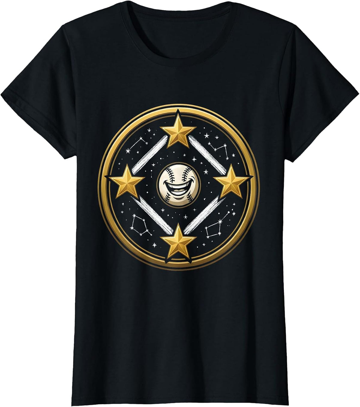 Baseball Diamond Constellation Star Map Design T-Shirt - Black