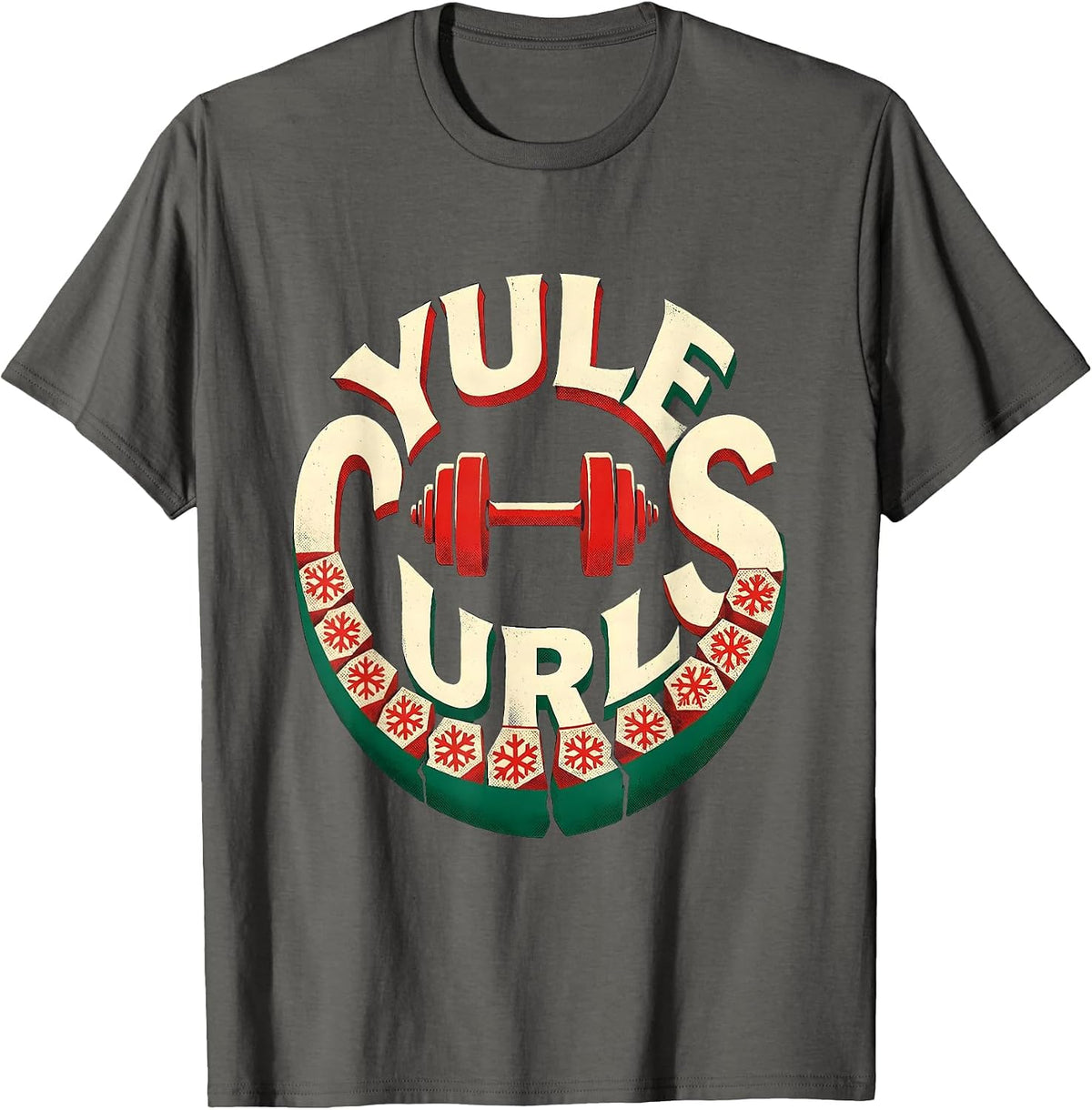 Men's Yule Curls Funny Christmas Gym Weightlifting Fitness Pun T-Shirt - Asphalt Grey