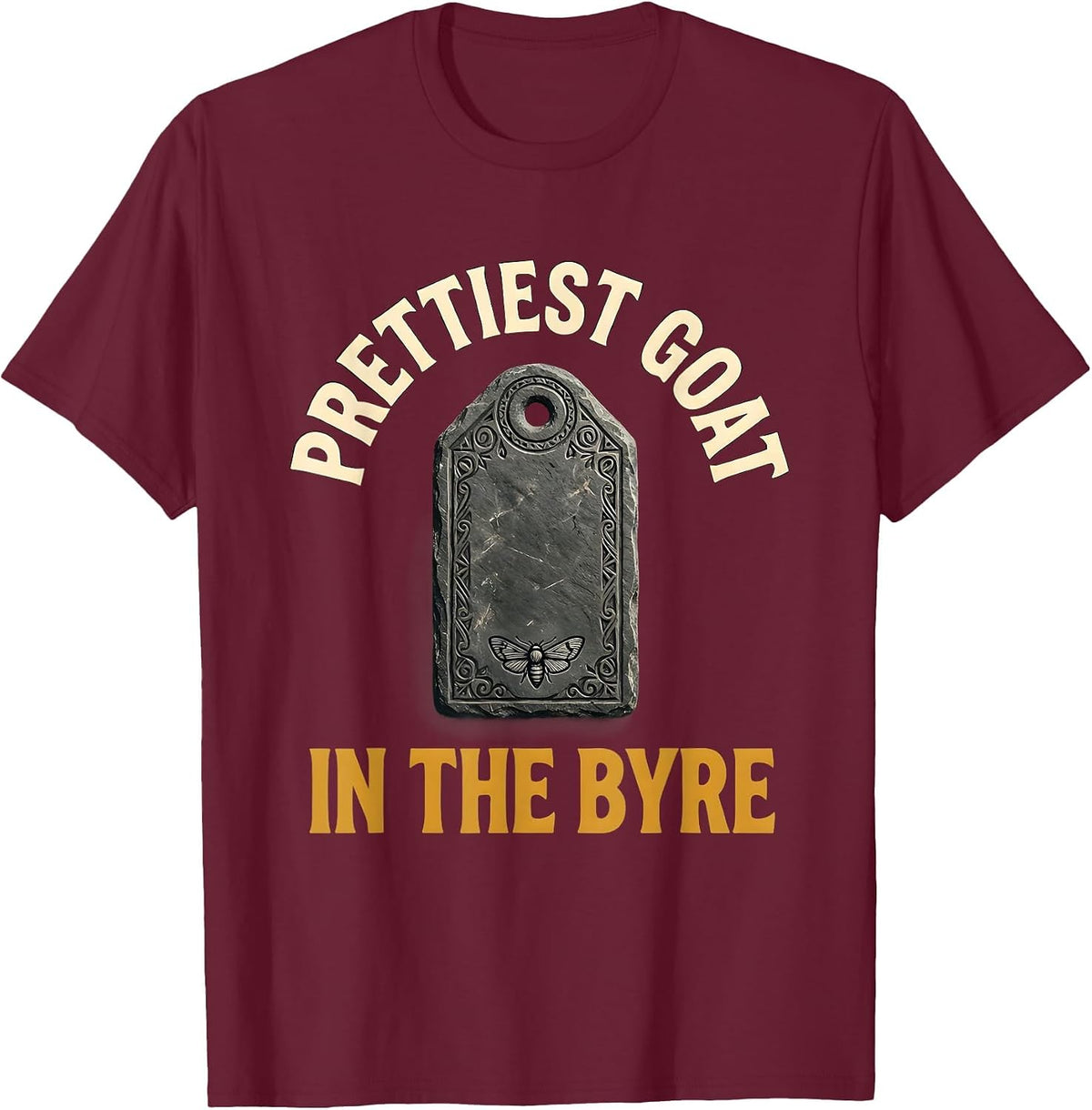 Men's Prettiest Goat In The Byre Folk Art Goth Alt Horror Folklore T-Shirt - Burgundy