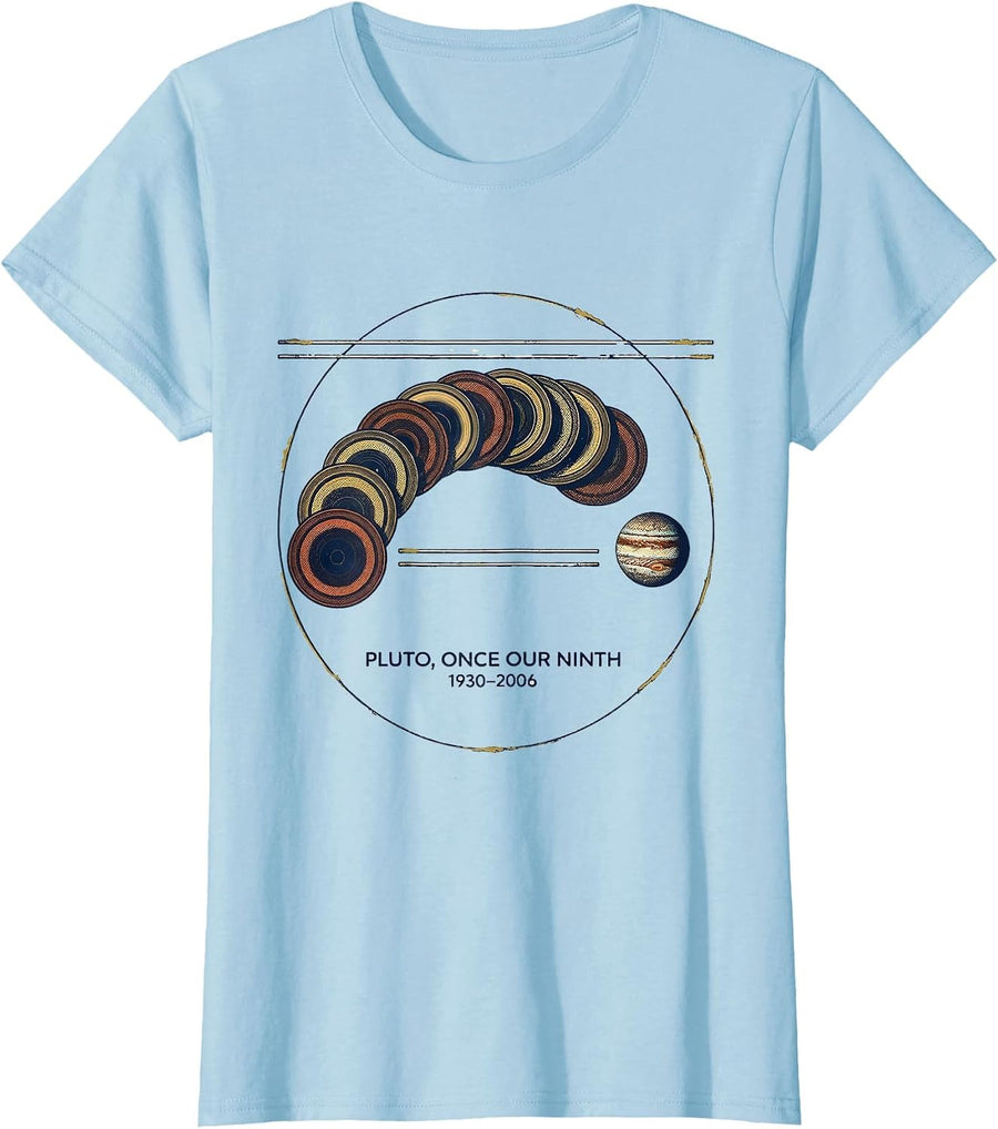 Women's Pluto, Once Our Ninth 1930–2006 Vintage Funny Space Science T-Shirt - Baby Blue