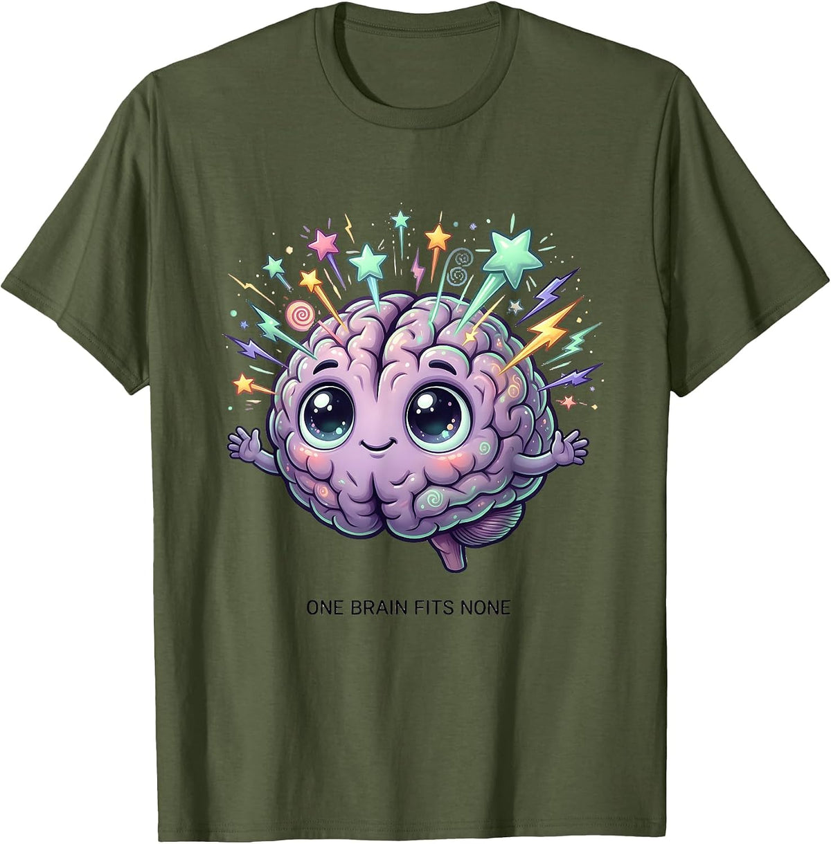 One Brain Fits None Neurodiversity Design T-Shirt - Olive Green