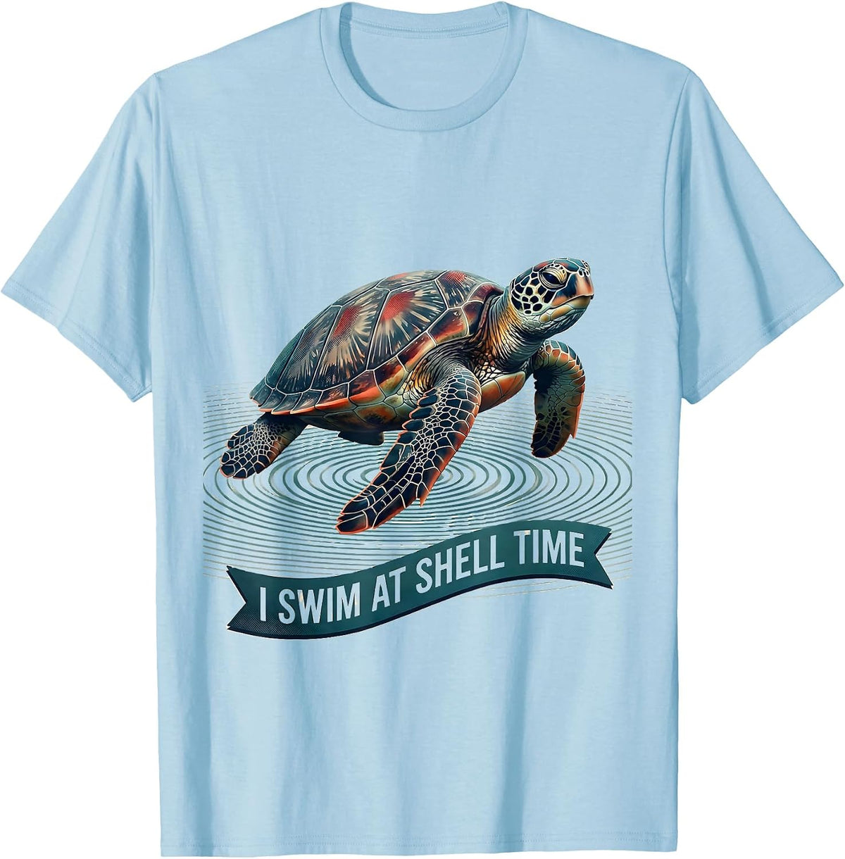Men's I Swim At Shell Time Midcentury Modern Sea Turtle Ocean T-Shirt - Baby Blue