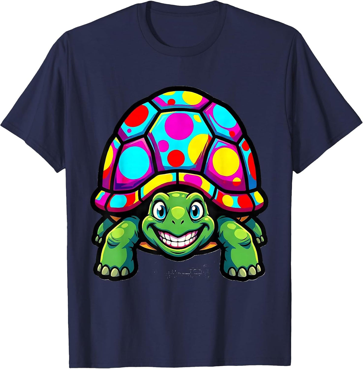 Men's Kids Polka Dot Turtle Colorful Circle Shell Design T-Shirt - Navy Blue