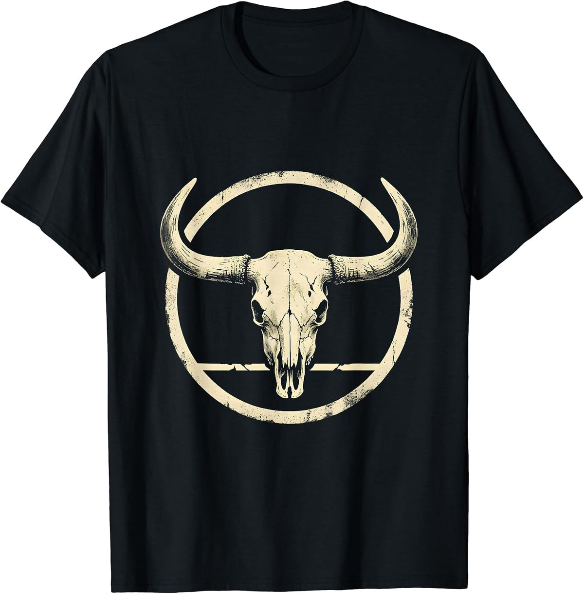 Men's Sealed Longhorn Skull Boho Western Cowgirl Pride T-Shirt - Black