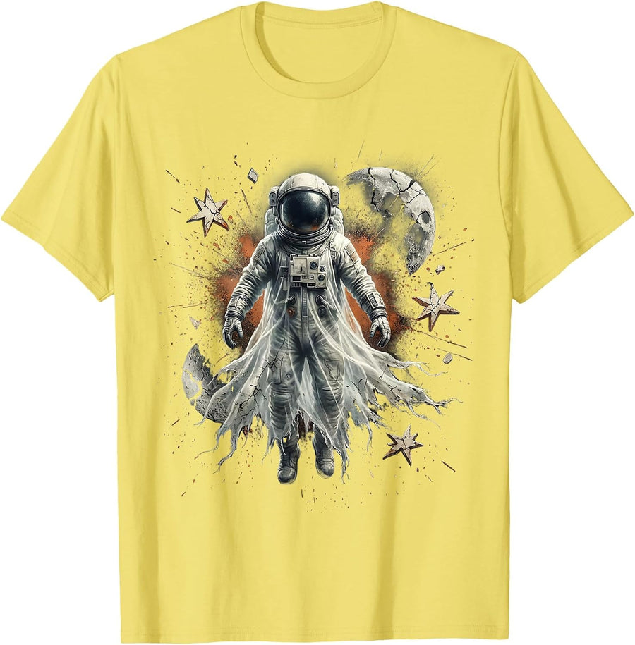 Men's Ghost Astronaut Floating in Outer Space T-Shirt - Lemon Yellow