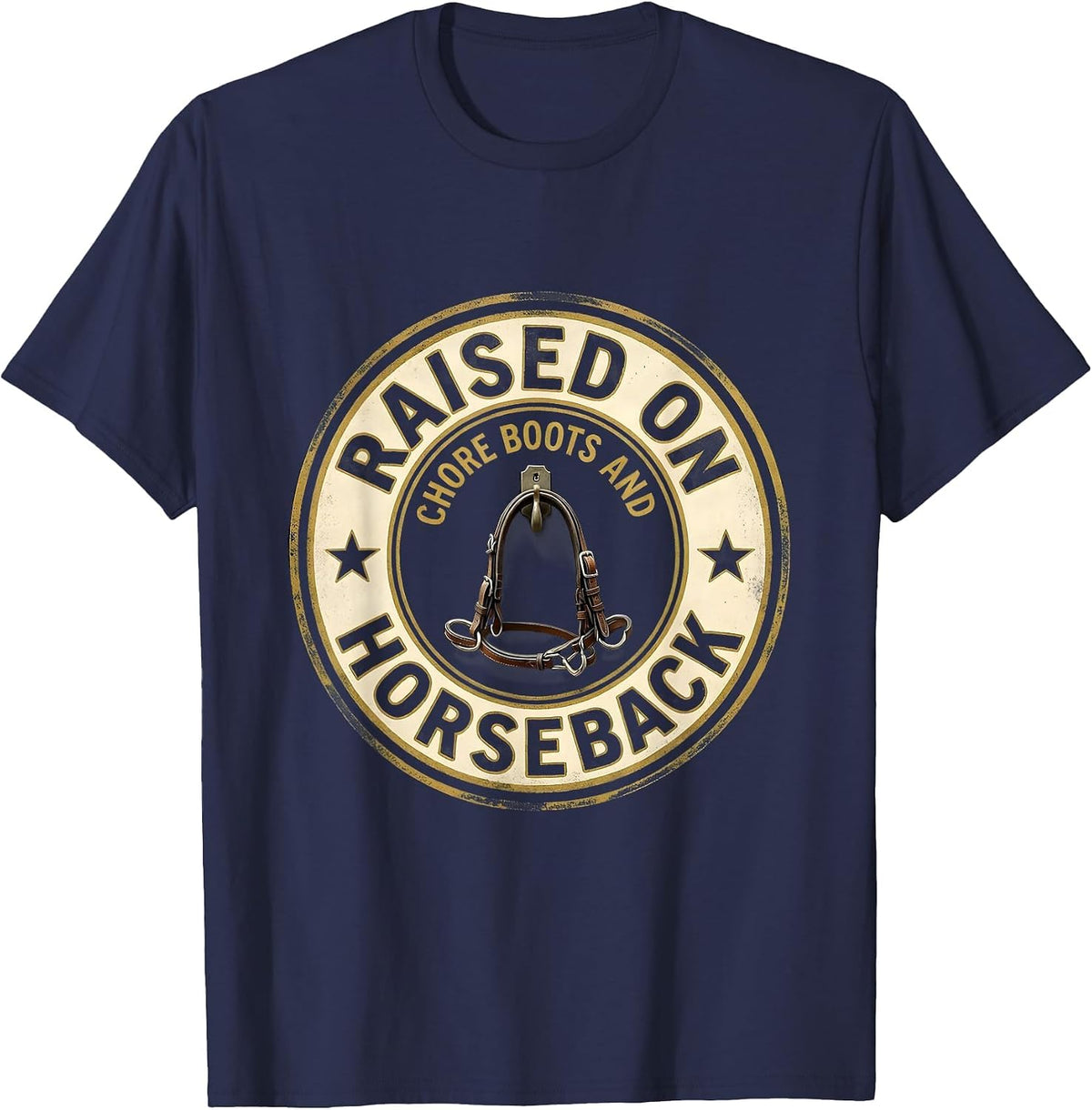 Men's Raised On Chore Boots And Horseback Western Cowgirl Rodeo T-Shirt - Navy Blue