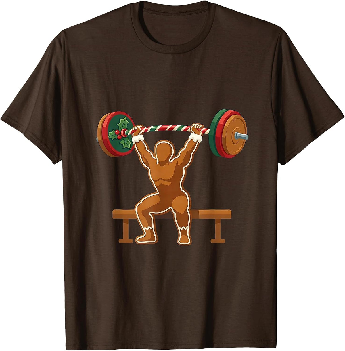 Men's Gingerbread Lifter Funny Christmas Gym Weightlifting Humor T-Shirt - Brown