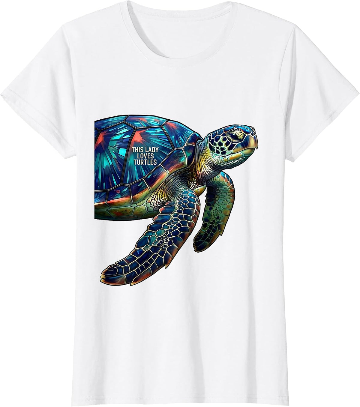 Women's This Lady Loves Turtles Stained Glass Mosaic Sea Turtle T-Shirt - White